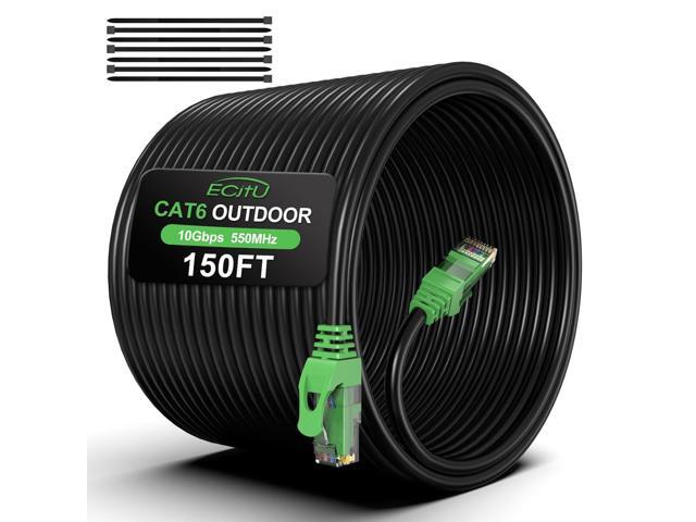 150FT Cat6 Outdoor Ethernet Cable, In-Ground, Heavy Duty Direct Burial, 24AWG CCA Patch Cord for Laptops, PCs, Routers, Printers, Surveillance...