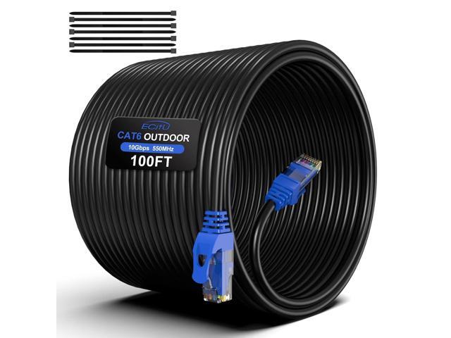100FT Cat6 Outdoor Ethernet Cable, In-Ground, Heavy Duty Direct Burial, 24AWG CCA Patch Cord, POE, UTP, Waterproof, LLDPE UV Resistant, Network,...
