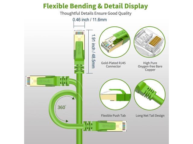 Cat8 Ethernet Cable 3FT, Indoor Outdoor, Heavy Duty High Speed 26AWG Cat8 Network LAN Cable 2000Mhz, 40Gbps with Gold Plated RJ45 Connector,...