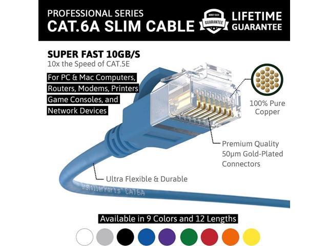 InstallerParts Ethernet Cable CAT6A Slim Cable UTP Booted 3 FT (10 Pack) - Blue - Professional Series - 10Gigabit/Sec Network/High Speed Internet...