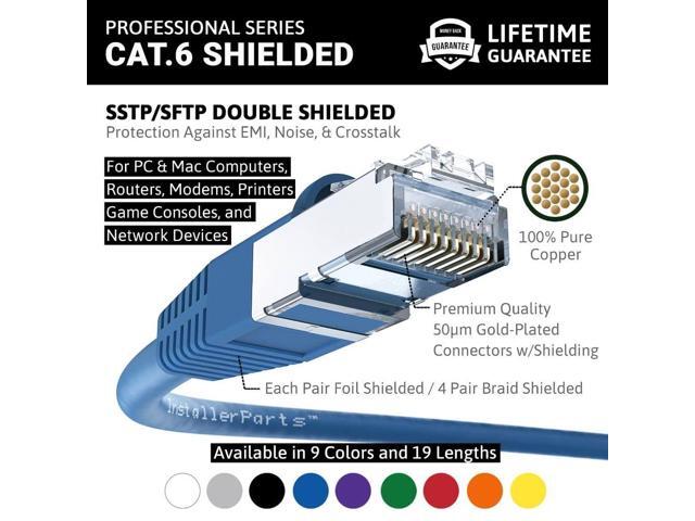 InstallerParts (10 Pack Ethernet Cable CAT6 Cable Shielded (SSTP/SFTP) Booted 0.5 FT - Blue - Professional Series - 10Gigabit/Sec Network/High...