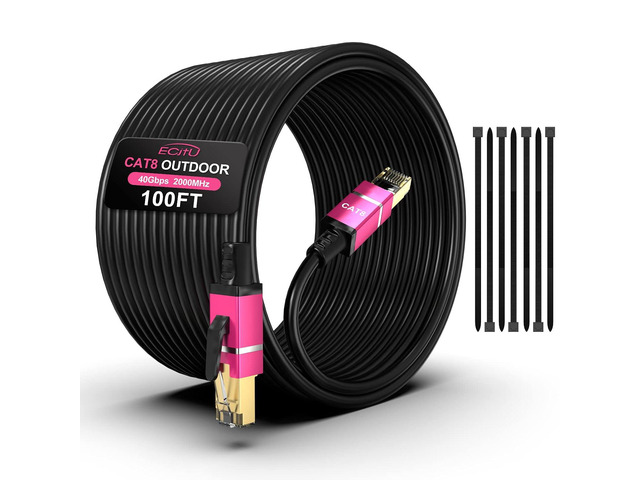 100FT Cat8 Outdoor Ethernet Cable, In-Ground, 26AWG Pure Copper Cat 8, Heavy Duty Direct Burial, LLDPE UV Jacket, Waterproof, 40Gbps 2000Mhz SFTP...