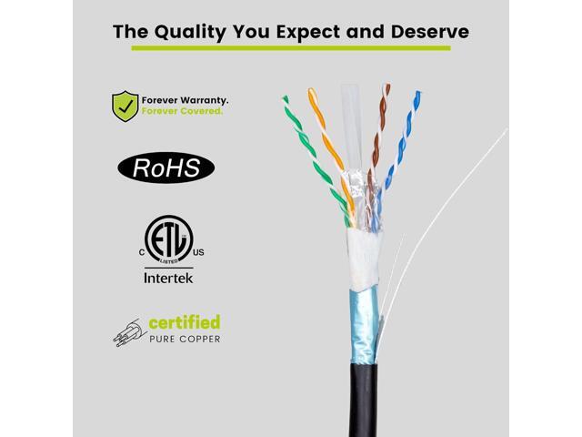 trueCABLE Cat6 Direct Burial, Shielded FTP, 500ft, Waterproof, Outdoor Rated CMX, Black, 23AWG Solid Bare Copper, 550MHz, PoE++ (4PPoE), ETL...