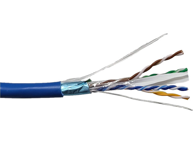 Micro Connectors 250 FT CAT 6A Solid & Shielded (F/UTP) CMR Riser Bulk Ethernet Cable with 10-Pack Universal Shielded RJ45 Connectors - Blue