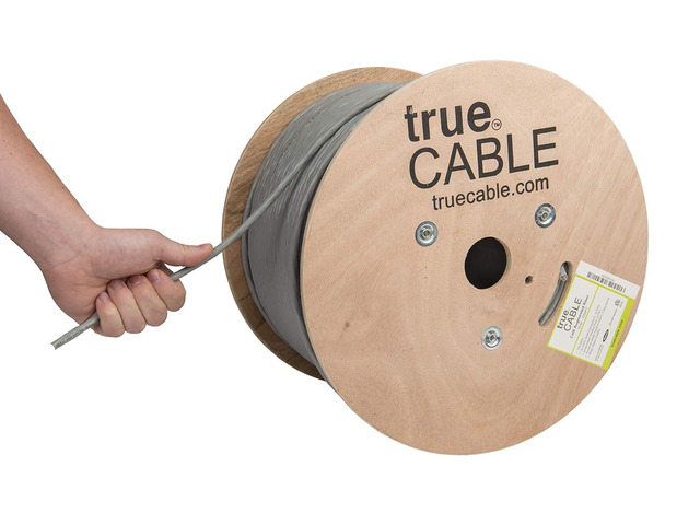 TRUE CABLE Cat6A Riser (CMR), Bulk Ethernet Cable, 1000ft, Gray, 23AWG Solid Bare Copper, Unshielded Twisted Pair (U/UTP), 750MHz, PoE++ 100W, ETL...