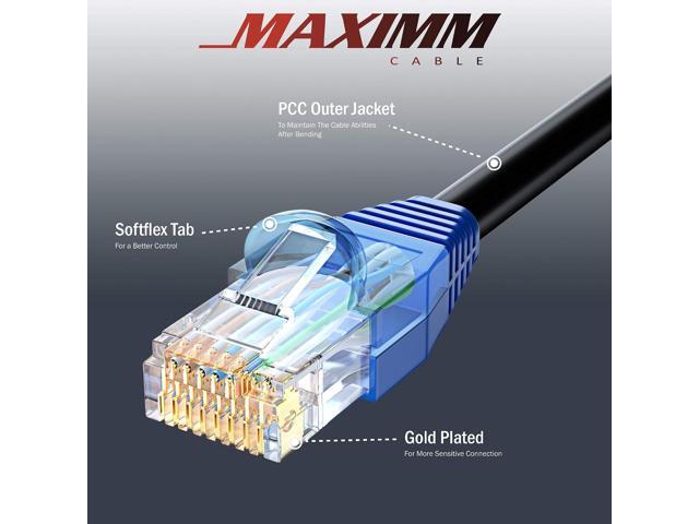 Maximm Cat 6 Ethernet Cable 25 Ft, 100% Pure Copper, Cat6 Cable LAN Cable, Internet Cable and Network Cable - UTP (Black)