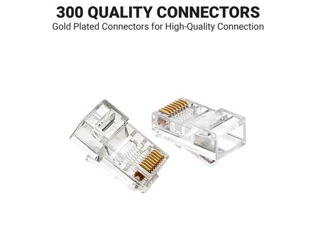 AmSecu 300-Pack RJ45 Pass Through Connector, Cat6, Gold Plated EZ Pass Cable Pass Through RJ45 connectors, RJ45 Modular Plugs, Ethernet Plugs (300...