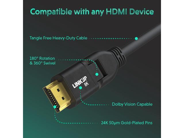 LINKUP - Ultra High-Speed HDMI 2.1 8K Cable 360° Swivel Angle Connector DSC HDR UHD Digital Video Cord Tough 28AWG 48GB/s 10K 8K 5K 4K 2K 1080...
