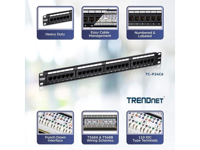 TRENDnet 24-Port Cat6 Unshielded Patch Panel, Wallmount or Rackmount, Compatible with Cat3,4,5,5e,6 Cabling, For Ethernet, Fast Ethernet, Gigabit...