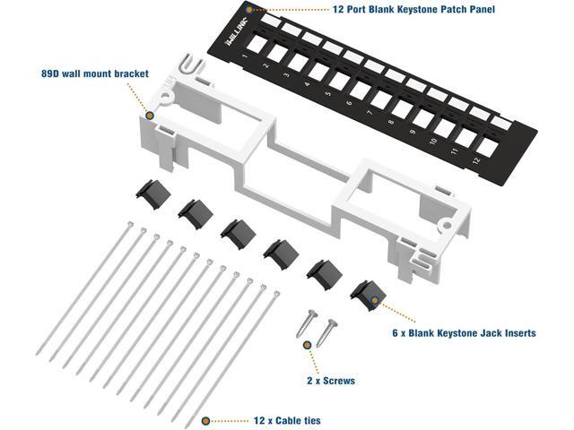 Iwillink Blank 12-Port Keystone Patch Panel with 89D Wall Mount Bracket, Versatile Vertical/Horizontal Installation, Includes 6 Blank Keystone...