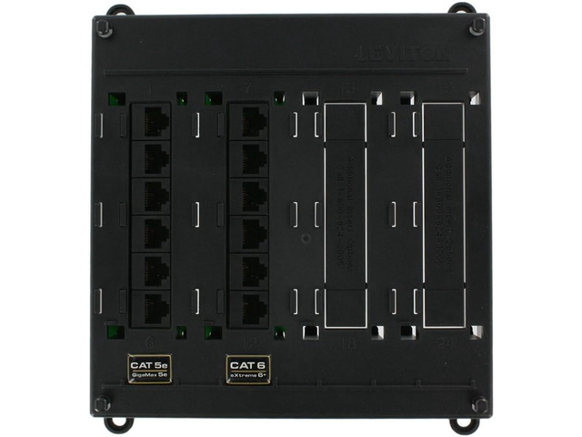 Leviton 476TM-652 Twist and Mount Patch Panel, 6 CAT 5e ports and 6 CAT 6 ports, Black