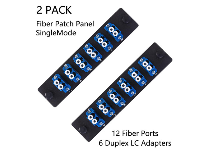 VFLTOOL 2PCS 6 Duplex LC Adapters LGX Footprint Fiber Patch Panel Loaded 12 Fiber Ports Couplers Enclosure - LC UPC Blue Compatible with SingleMode...