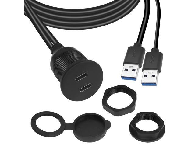 QIANRENON Dual USB C to USB 3.0 Threaded Flush Mount Waterproof Cable Adapter, 2 USB 3.0 Male to 2 USB C Female Panel Mount Extension Cable, for...