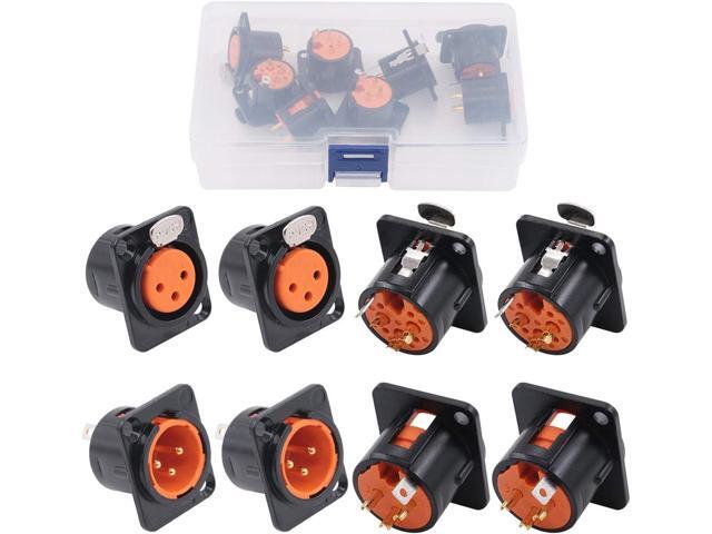 Glarks 8Pcs 3 Pin XLR Male Female Jack with Gold Plated Pin, Chassis Panel Mount Jacks D Series Size, Compatible with Series D Pattern Holes Audio...