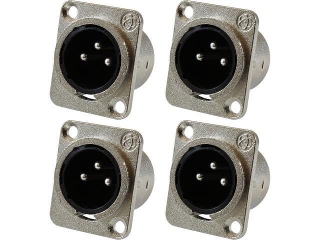 GLS Audio XLR Male Jack 3 Pin - Panel Mount Jacks D Series Size XLR-M - 4 Pack