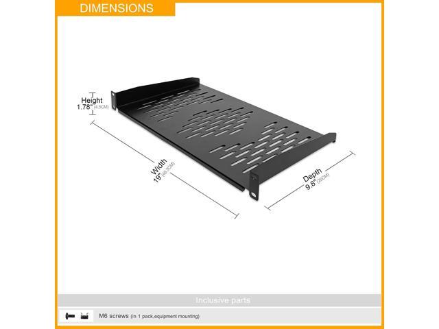 RIVECO 2PCS 1U Rack Shelves, 19 Cabinet Mount 1 U Tray Vented Cantilevers for Computer Case Shelf Mounting, 10 Inches 25CM Depth, Black