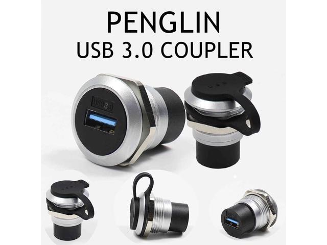 PENGLIN 2Pack USB 3.0 Panel Mount Coupler, USB Pass Through Connector, Female to Female Bulkhead Extension Adapter with Water/Dustcap