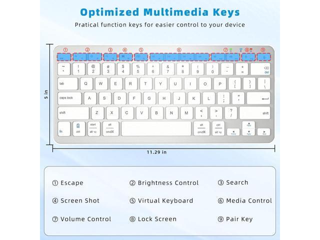 Bluetooth Keyboard, Ultra-Slim Wireless Keyboard for iPad, Rechargeable Ergonomic Computer Keyboard for iOS, Android, Windows PC Tablets Phone,...