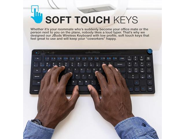JLab JBuds Wireless Keyboard, Black, 95 Keys, Connect Via Bluetooth or USB Wireless Dongle, Multi-Device Toggle, Soft Touch Keys, Smart Media Knob,...