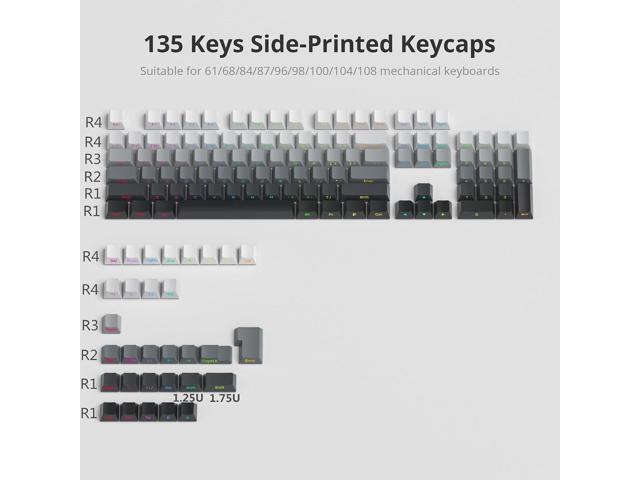 Guffercty kred Gradient PBT Key caps for Mechanical Keyboards, 135-keys Custom Minimalist Side Printed Double Shot Keycaps with Cherry Profile for...