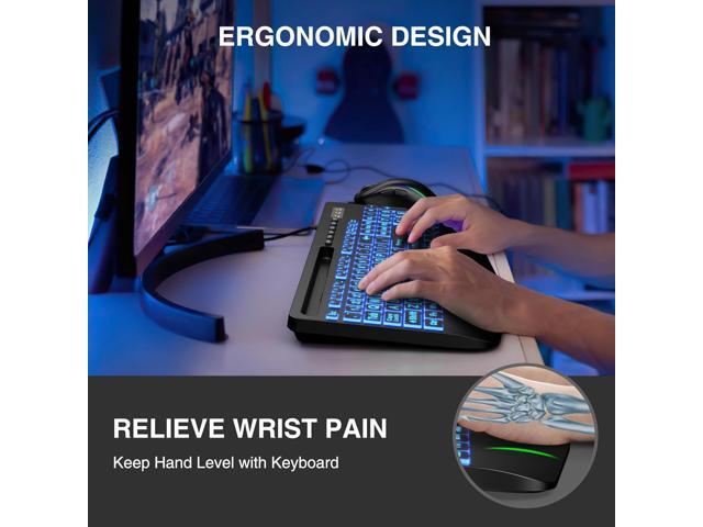 SABLUTE Large Print Backlit Keyboard, Wired USB Computer Keyboards with 7-Colors Backlight, Wrist Rest, Phone Holder, Oversized Letter Keys Easy to...
