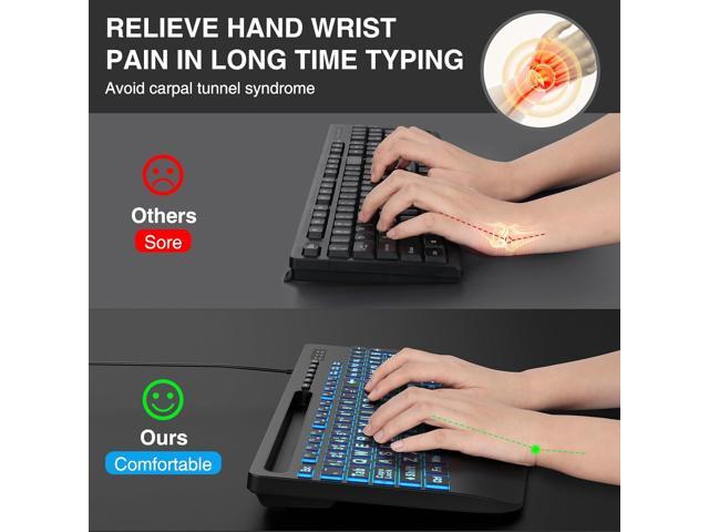 SABLUTE Large Print Backlit Keyboard, Wired USB Computer Keyboards with 7-Colors Backlight, Wrist Rest, Phone Holder, Oversized Letter Keys Easy to...