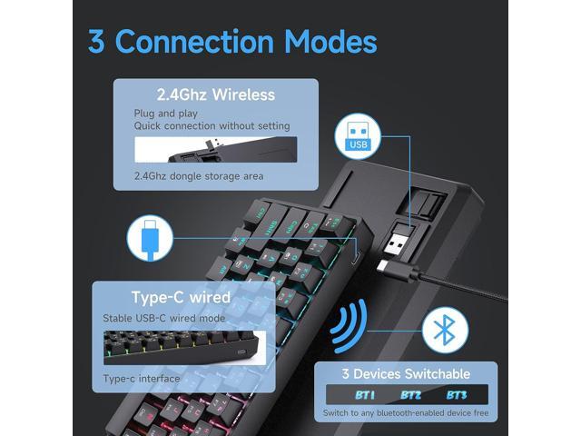 DIERYA DK63 60% Wireless Mechanical Gaming Keyboard Bluetooth/2.4G/Wired RGB Backlit Anti-Ghosting Compact 63-Keys Mini Keyboard with Red...