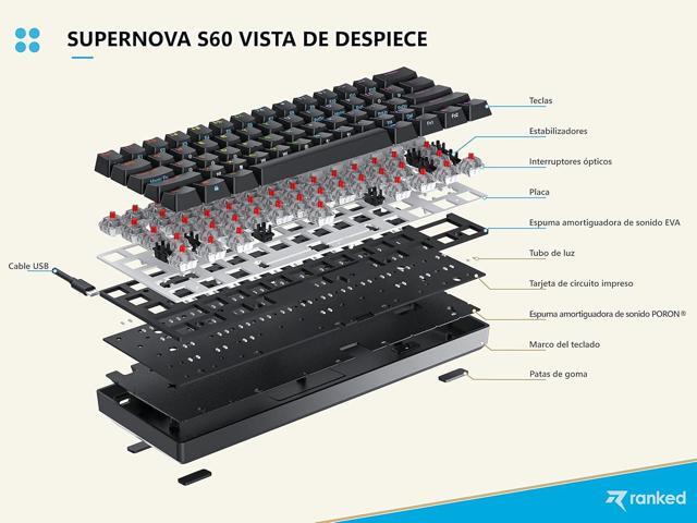 Ranked S60 Supernova 60% Hot Swappable Mechanical Gaming Keyboard 62 Keys Multi Color RGB LED Backlit for PC/Mac Gamer ISO ES Spanish Layout...