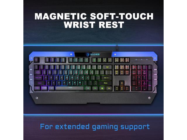 SADES Battle Ram Gaming Keyboard and Mouse: Low Profile Backlit RGB - Full Size - Wired Light Up USB - Waterproof Membrane - Ergonomic Wrist Rest...