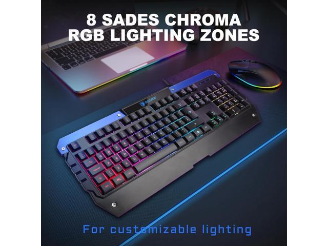 SADES Battle Ram Gaming Keyboard and Mouse: Low Profile Backlit RGB - Full Size - Wired Light Up USB - Waterproof Membrane - Ergonomic Wrist Rest...