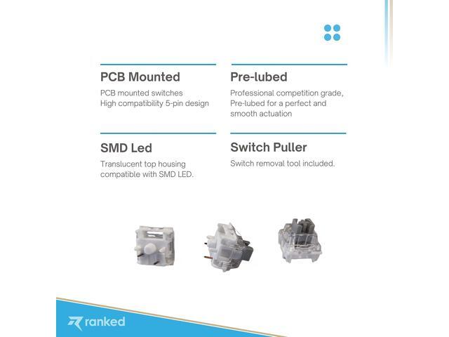 Ranked Kailh Turbo Key Switches for Mechanical Gaming Keyboards PCB Mounted - 5 pins Pre Lubed (Speed Silver, 90 Pcs)