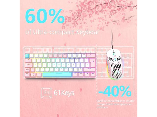 RK-T60 Wired 60% TKL Mechanical Gaming Keyboard Led Rainbow Backlight Ultra-Compact NKRO Linear Red Switch ABS Keycap RGB Honeycomb Mice Coiled...