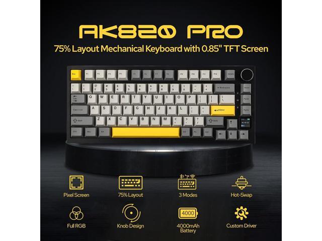 EPOMAKER Ajazz AK820 Pro 75% Mechanical Keyboard, Gasket-Mounted Gaming Keyboard with TFT Smart Display & Knob, Bluetooth 5.1/2.4G Wireless/Type-C...