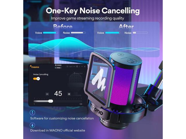 MAONO Gaming USB Microphone, Noise Cancellation Condenser Mic with Mute, Gain, Monitoring, Boom Arm Mic for Streaming, Podcast, Twitch, YouTube,...