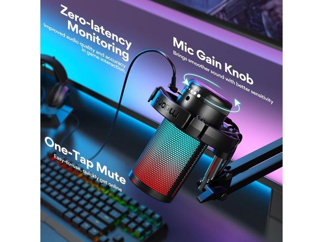 MAONO Gaming USB Microphone, Noise Cancellation Condenser Mic with Mute, Gain, Monitoring, Boom Arm Mic for Streaming, Podcast, Twitch, YouTube,...