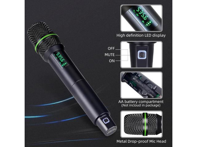 Wireless Microphone Systems, DUAL UHF Wireless Microphone Set, Microphone Wireless, Handheld Dynamic Microphones, 200ft Cordless Microphone for...