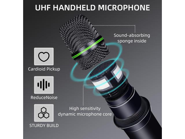 Wireless Microphone Systems, DUAL UHF Wireless Microphone Set, Microphone Wireless, Handheld Dynamic Microphones, 200ft Cordless Microphone for...