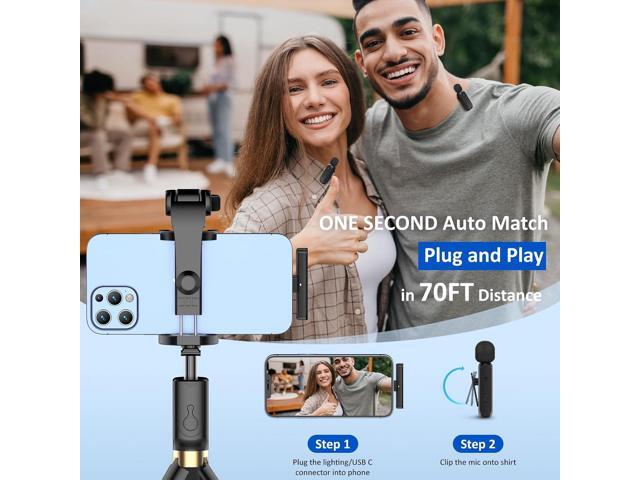 2 Pcs Wireless Lavalier Microphone for iPhone iPad Android with Charging Case 7H Clip on Lapel Microphone Wireless for Video Recording Vlogging,...
