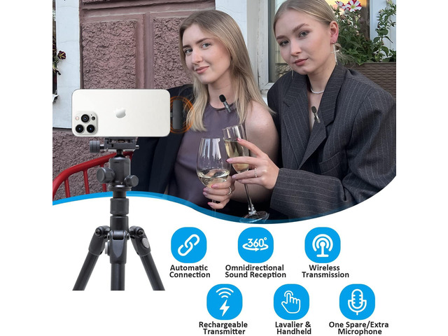 MAYBESTA Professional Wireless Lavalier Lapel Microphone for iPhone, iPad - Cordless Omnidirectional Condenser Recording Mic for Interview Video...