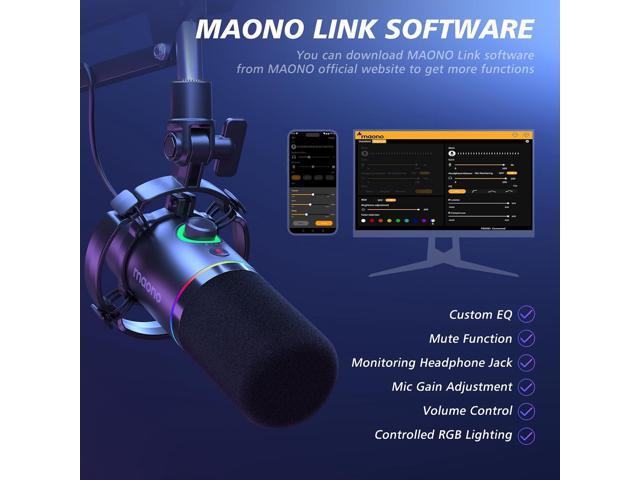 MAONO XLR/USB Dynamic Microphone Kit, RGB Podcast Mic with Software, Mute, Gain Knob, Volume Control, Boom Arm for Streaming, Gaming, Voice-Over,...