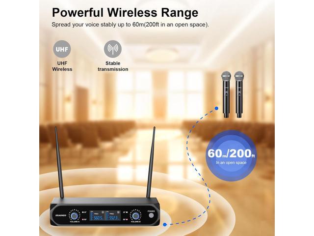 Aokeo Wireless Microphone System, Metal Wireless Mic Set with Case,Handheld Cordless Dynamic Microphones for Singing,, Church, DJ,100ft Range