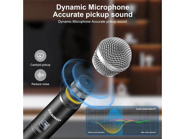 Aokeo Wireless Microphone System, Metal Wireless Mic Set with Case,Handheld Cordless Dynamic Microphones for Singing,, Church, DJ,100ft Range