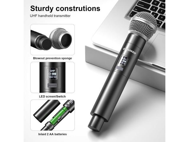 Aokeo Wireless Microphone System, Metal Wireless Mic Set with Case,Handheld Cordless Dynamic Microphones for Singing,, Church, DJ,100ft Range
