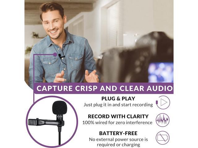 Purple Panda Lavalier Microphone Kit Clip-On Lapel Mic for Motovlog, Creators & Vlogging GoPro, DJI & Insta360 Action Cameras, iPhone, Android,...