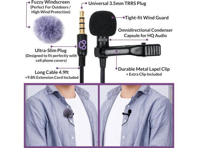 Purple Panda Lavalier Microphone Kit Clip-On Lapel Mic for Motovlog, Creators & Vlogging GoPro, DJI & Insta360 Action Cameras, iPhone, Android,...
