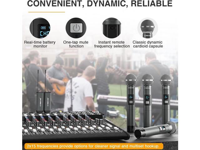 Phenyx Pro Dual Digital Wireless Microphone System, w/2 Handheld Dynamic Microphones,15 UHF Frequency Groups, Mini Receiver, Metal Cordless Mic for...