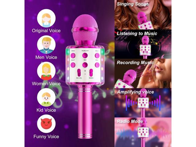 Microphone Wireless Bluetooth Microphone for Kids,Singing Microphone with LED Lights Machine Portable Mic Player Recorder Party Birthday Toys for...