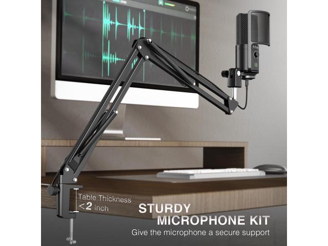 FIFINE USB Podcast Microphone, PC Computer Condenser Microphone Plug & Play Mic Kit with Boom Arm Stand, 16MM Large Diaphragm, Mute Button for...