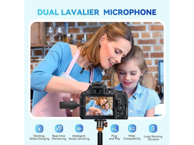 MAXTOP 393FT Wireless Lavalier Microphone - 2.4G Double Mics with Noise Reduction for iPhone, Android, Camera - Pro Lav Mic for Video, Interview, Vlog