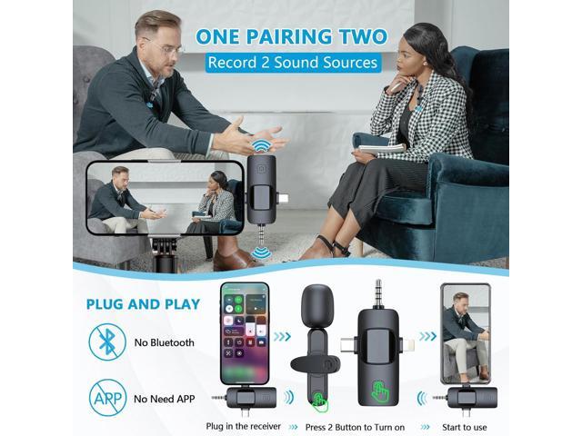 3 in 1 Wireless Microphone for iPhone Android Phone Camera, USB C Mini Microphone Plug-Play, Lavalier Microphone Clip on Lapel Mic for Video...